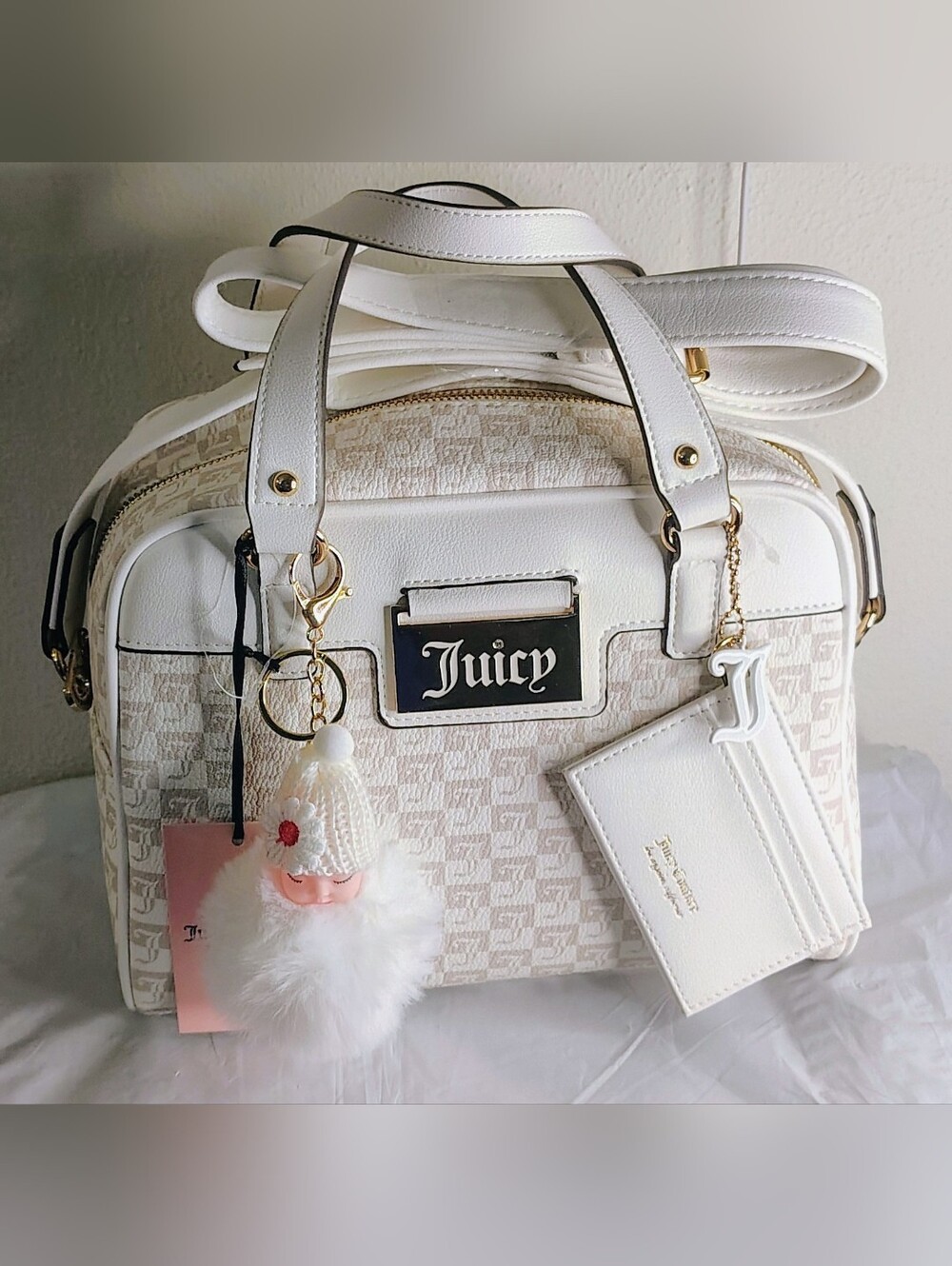 Juicy Couture White Cream Monogram Satchel Bag